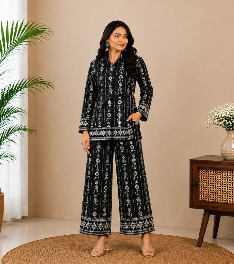 Black Printed Co-ord Set002