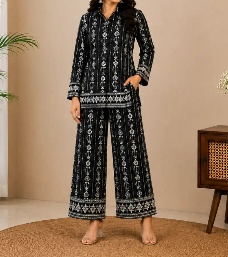 Black Printed Co-ord Set002