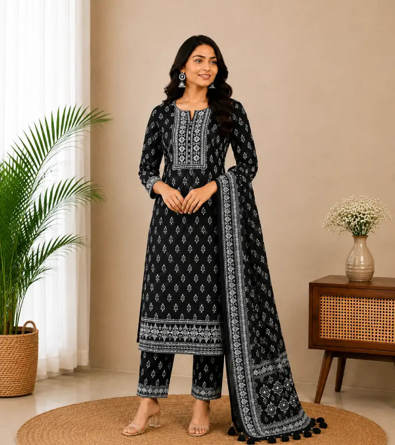 Black Printed Kurti Set004
