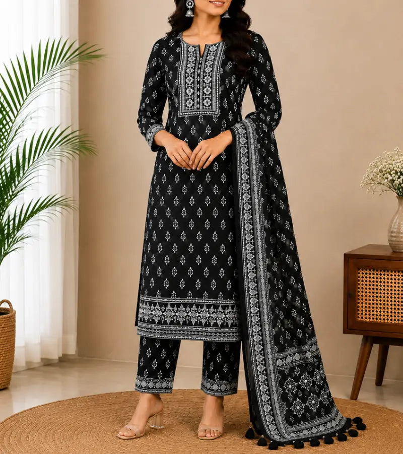 Black Printed Kurti Set004