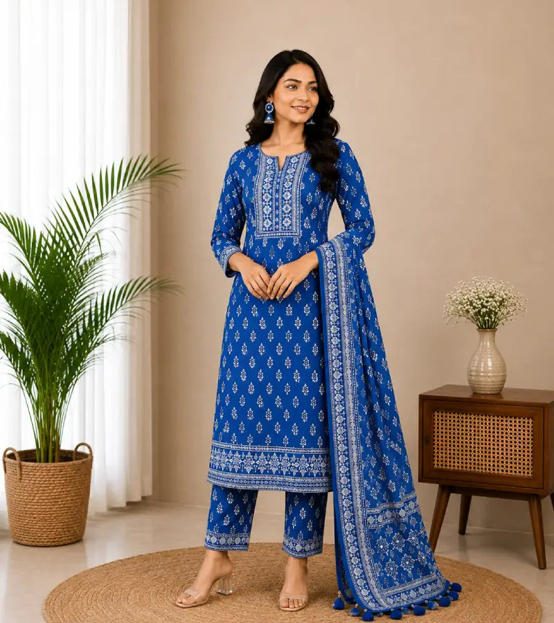 Blue Printed Kurti Set003