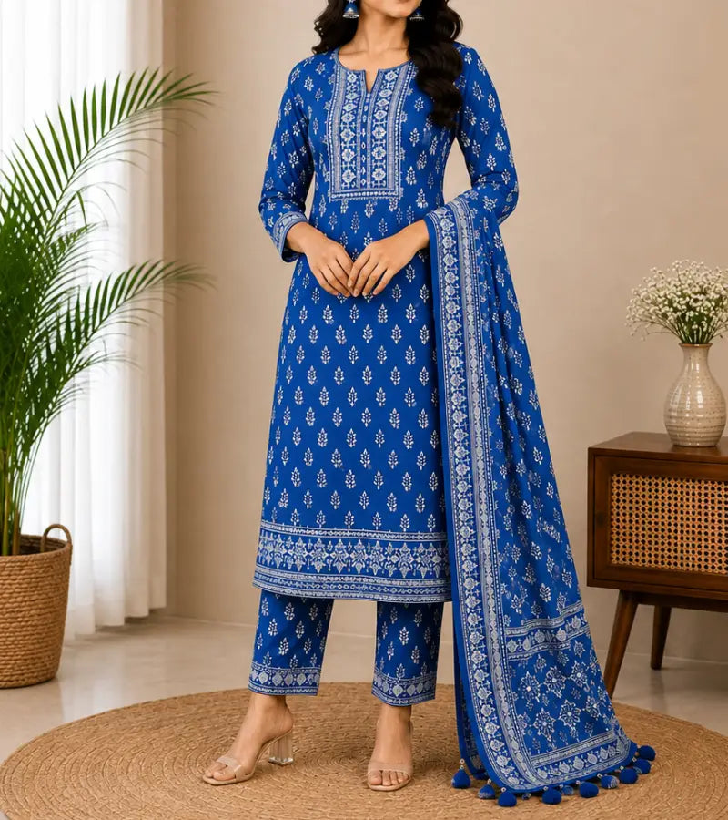 Blue Printed Kurti Set003