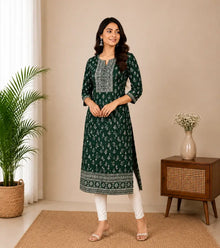 Green Printed Cotton Kurti002