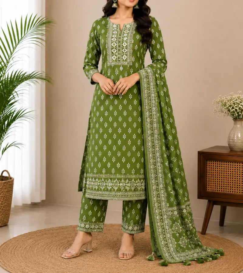 Green Printed Kurti Set002