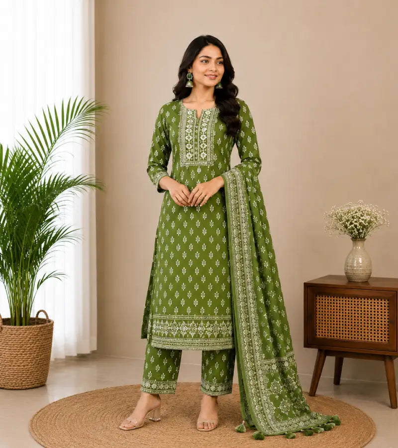Green Printed Kurti Set002