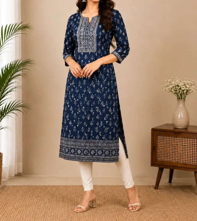 Navy Blue Printed Kurti 001