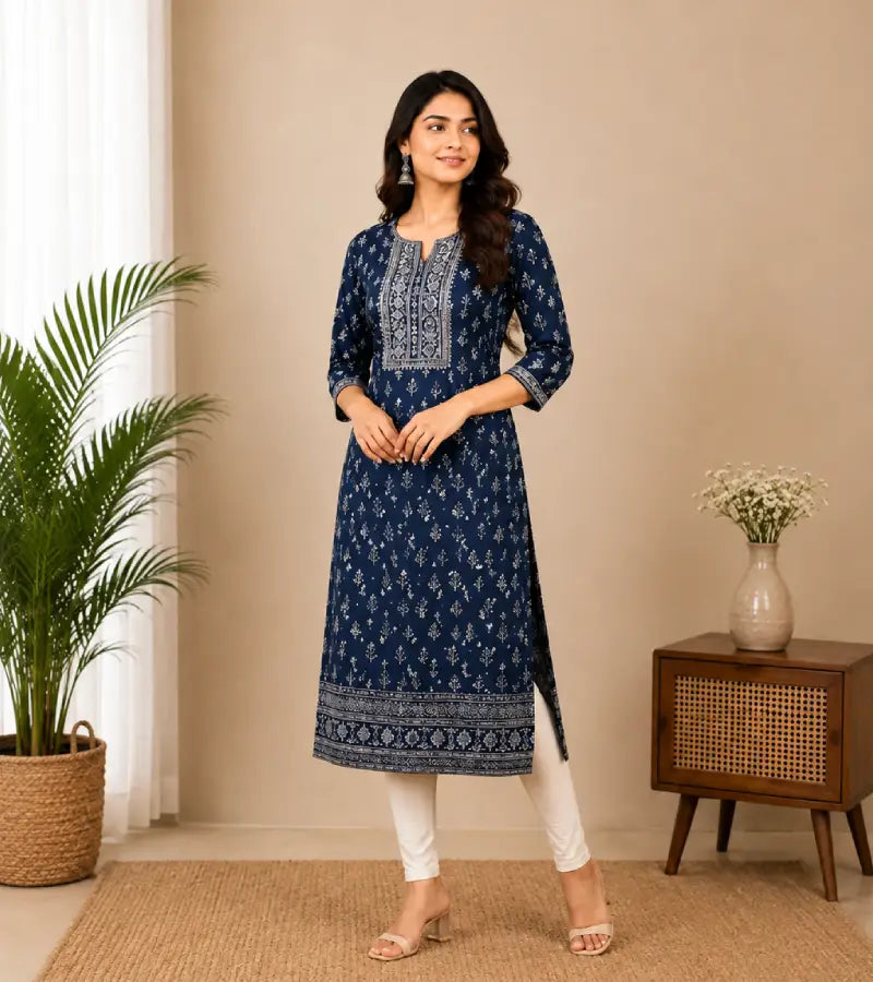 Navy Blue Printed Kurti 001