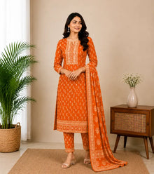Orange Printed Kurti Set001