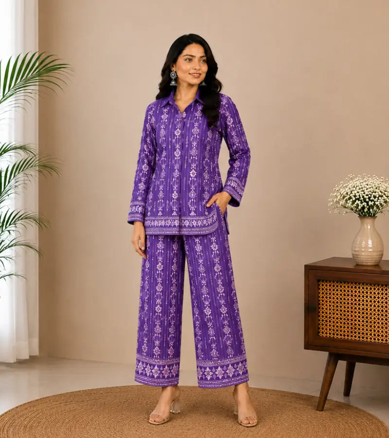 Purple Printed Co-ord Set001