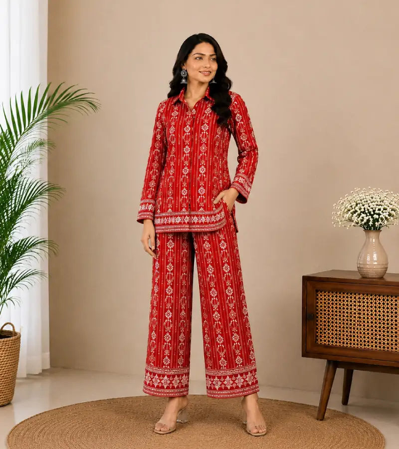 Red Printed Co-ord Set004