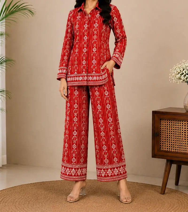 Red Printed Co-ord Set004