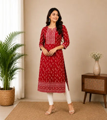 Red Printed Cotton Kurti003