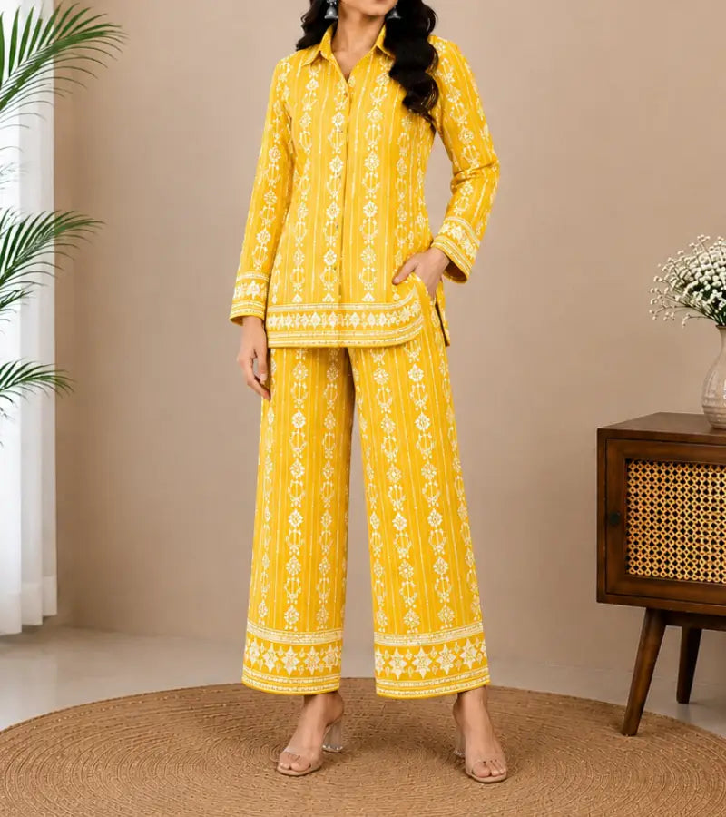 Yellow Printed Co-ord Set003
