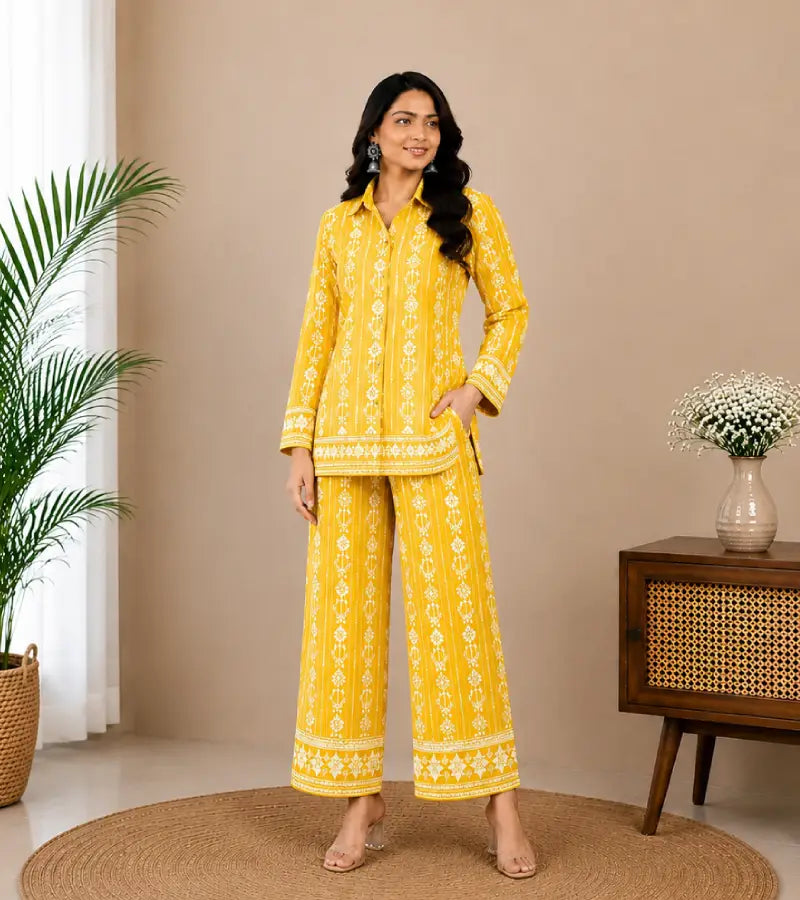Yellow Printed Co-ord Set003